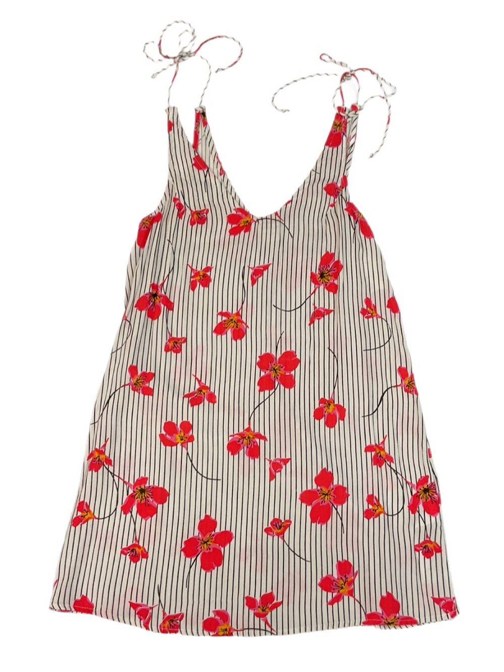 Billabong High Tied White Cap Mini Dress NWT Size Small Striped Floral Red